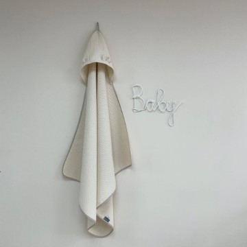 Prosop bebe / copii cu gluga din tesatura de vafe, bej